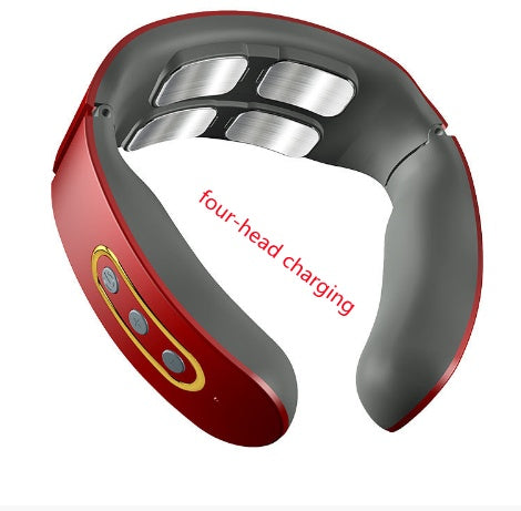Four-Head Electric Pulse Neck Massager Far Infrared Heat Pain Relief Tool